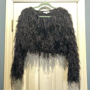 FAVLUX Black Shaggy Fringe Croptop Sweater